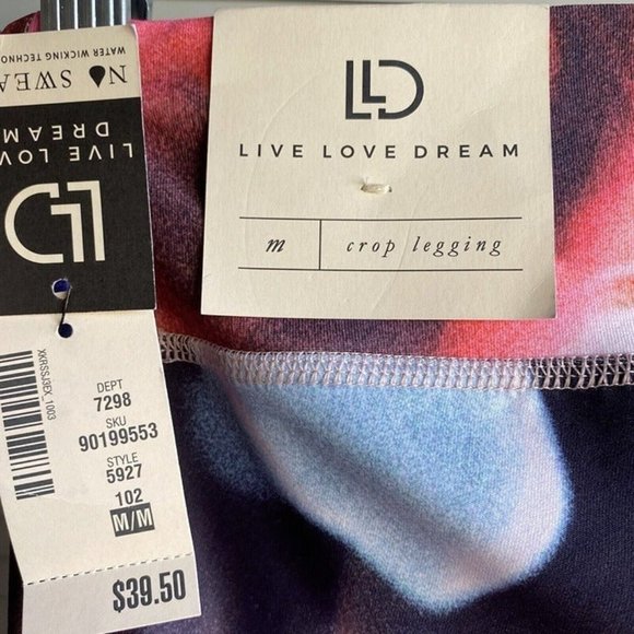 Live Love Dream Pink Womens Flowered Leggings Sz M No Sweat Water Wicking Tech - Picture 7 of 12